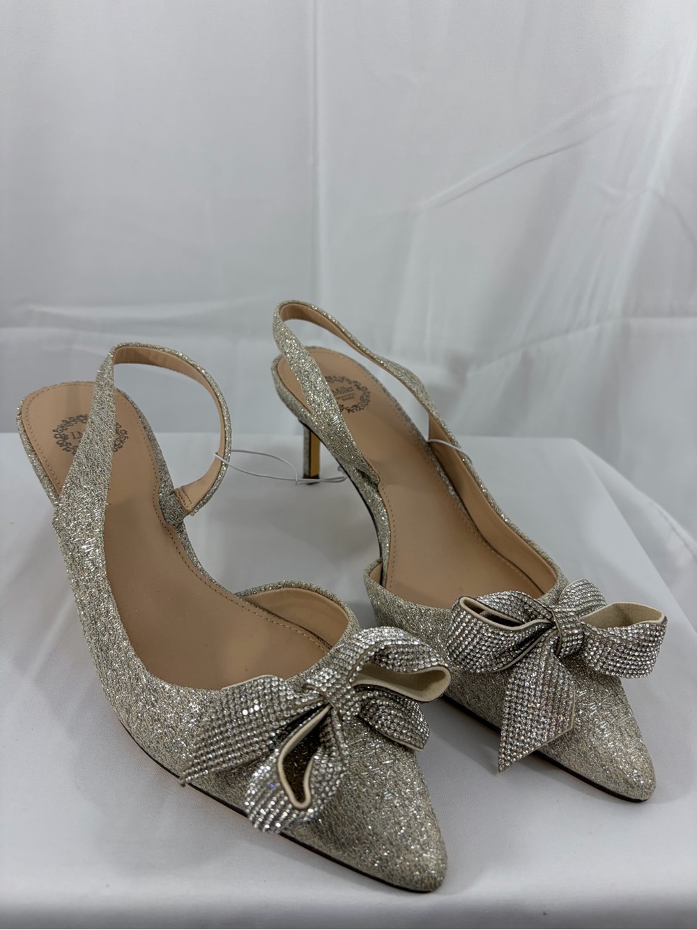 NWT I. Miller Women's Size 8.5 Silver Glitter Bow Slingback Pumps